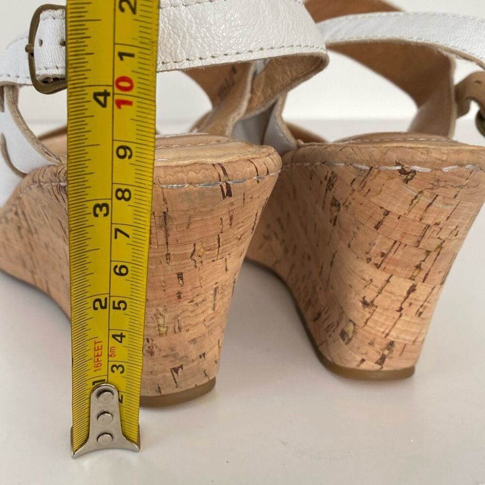 Born White Leather Cork Wedge Sandals - Picture 12 of 16